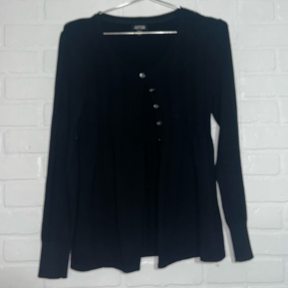 APT.9 Cardigan Sweater Half Button Front Black Office Business Casual Sz MP - Picture 2 of 8